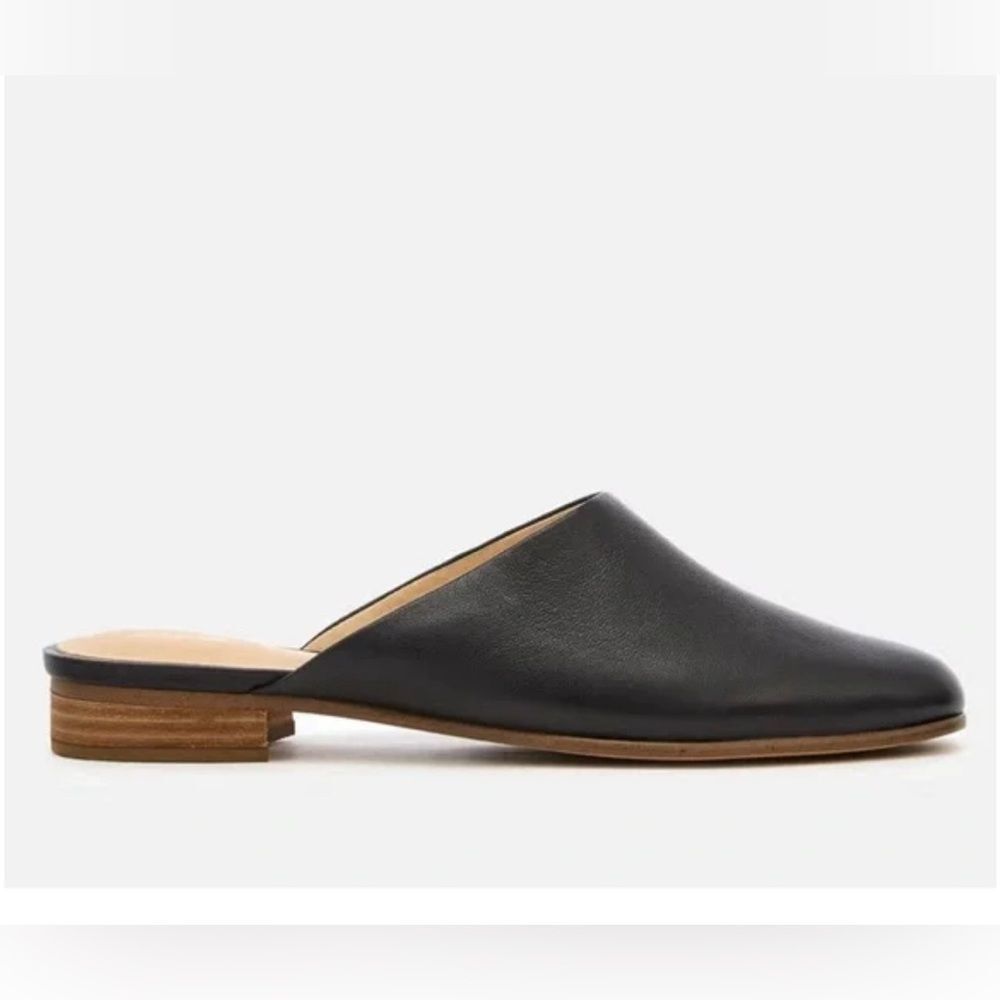 Clarks Black Leather Slip On Mules